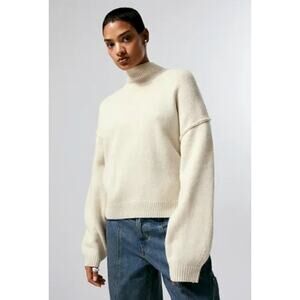 NEW! Weekday Womens M Norah 100% Wool Sweater Pullover Turtleneck White Cream